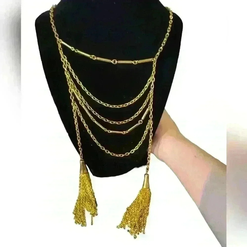 Plunder mykla myhla gold tone necklace with tassel